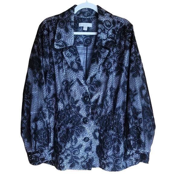 Laura Ashley Silver with Black Lace Overlay Jacket Blazer Plus Size 3X - Picture 1 of 11